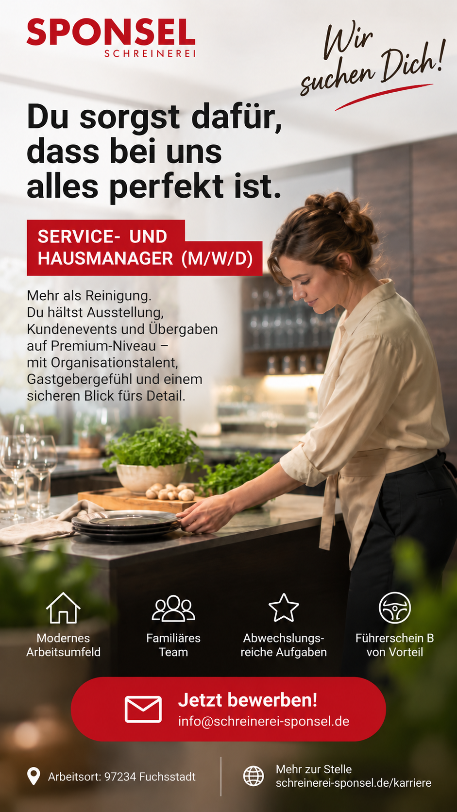 Service- und Hausmanager Stellenanzeige Schreinerei Sponsel Fuchsstadt Würzburg